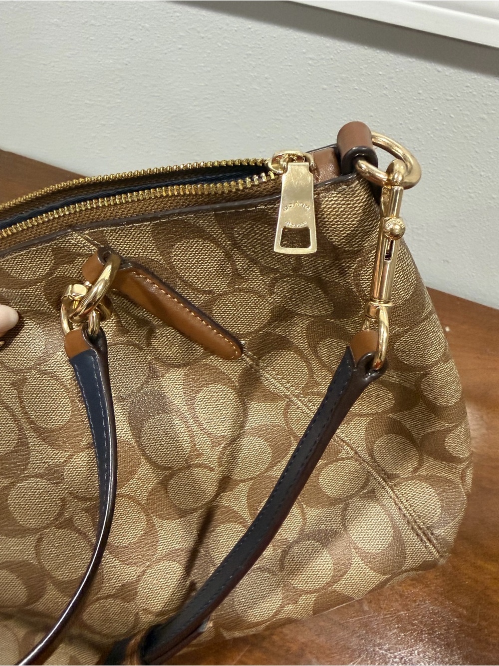 Coach Signature Canvas Shoulder Bag in Tan and Dark Brown - Picture 7 of 8